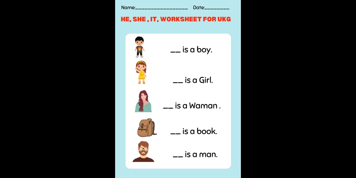 He She It Worksheet For UKG